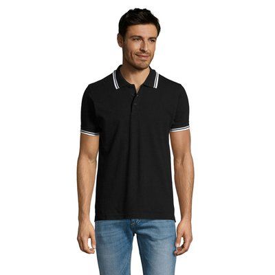 Polo Hombre Cuello Rayado 200g Negro/Blanco 3XL