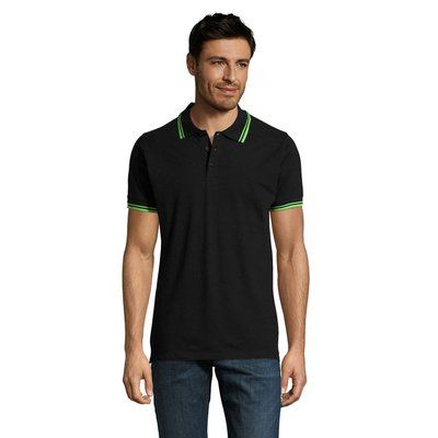 Polo Hombre Cuello Rayado 200g Negro/Lima XXL