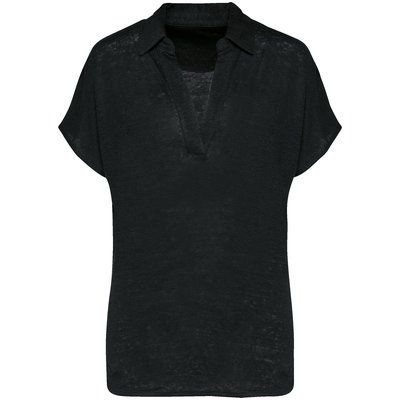 Polo de lino mujer ajustado mangas caídas Black XS