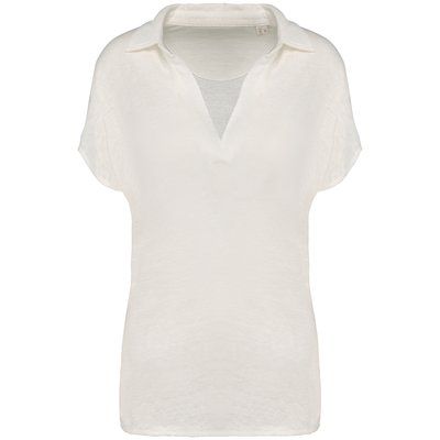 Polo de lino mujer ajustado mangas caídas Ivory M