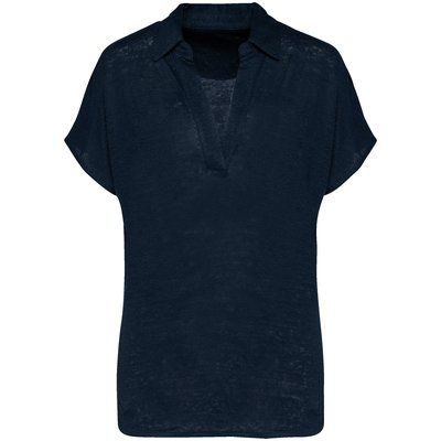 Polo de lino mujer ajustado mangas caídas Navy Blue XS