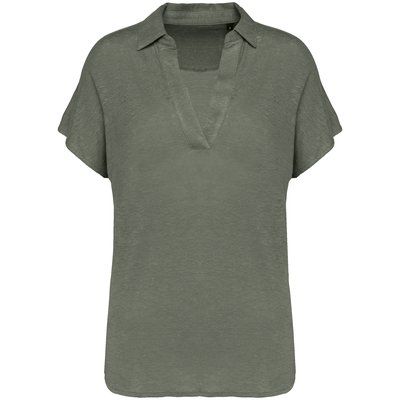 Polo de lino mujer ajustado mangas caídas Organic Khaki M