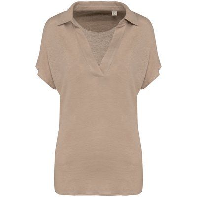 Polo de lino mujer ajustado mangas caídas Wet Sand L