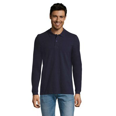 Polo Manga Larga Hombre 180g Azul Marino XXL