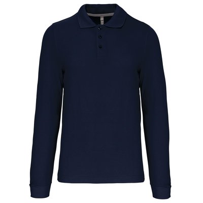 Polo manga larga hombre algodón piqué Azul L