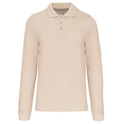 Polo manga larga hombre algodón piqué Beige 4XL