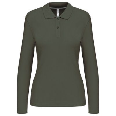 Polo manga larga mujer algodón lavable Dark Khaki M