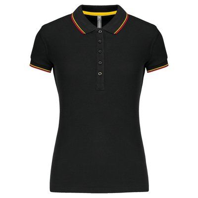 Polo mujer algodón con 5 botones Black / Red / Yellow M