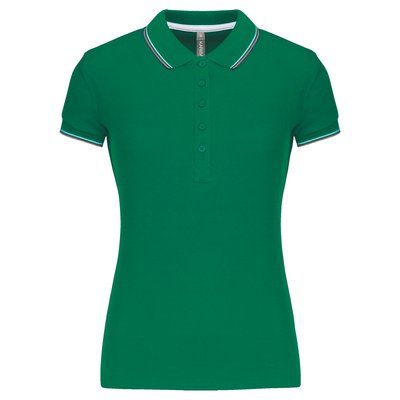 Polo mujer algodón con 5 botones Kelly green/Light grey/White M