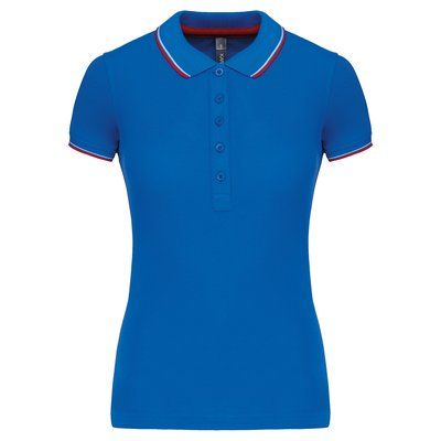 Polo mujer algodón con 5 botones Light Royal Blue / Red / White M