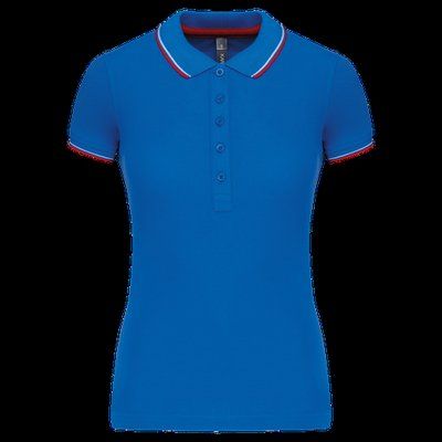 Polo mujer algodón con 5 botones Light Royal Blue / Red / White XL