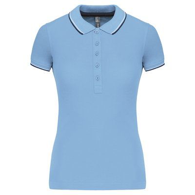 Polo mujer algodón con 5 botones Sky Blue / Navy / White L