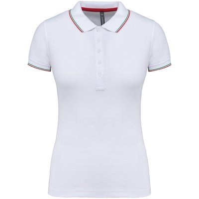 Polo mujer algodón con 5 botones White / Red / Green M