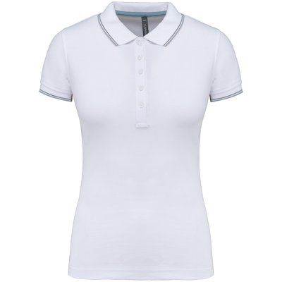 Polo mujer algodón con 5 botones White / Sky Blue / Light Grey XL