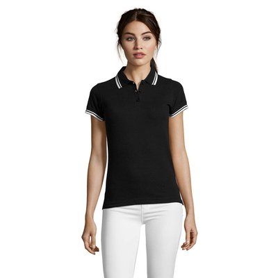 Polo Mujer de Algodón Detalles a Contraste Negro/Blanco L