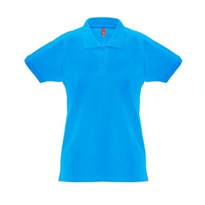 Polo de mujer cuello y mangas de canalé Azul aqua XXL