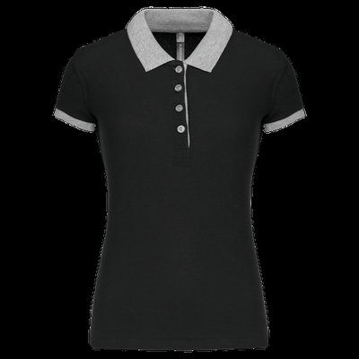 Polo piqué bicolor mujer Black / Oxford Grey M