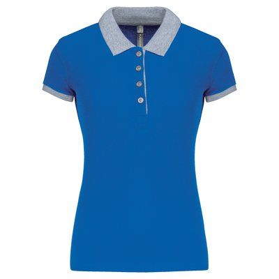 Polo piqué bicolor mujer Light Royal Blue / Oxford Grey S