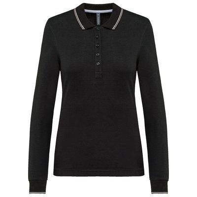 Polo piqué manga larga mujer Black / Light Grey / White XS