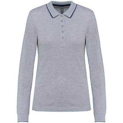 Polo piqué manga larga mujer Oxford Grey / Navy / White XS