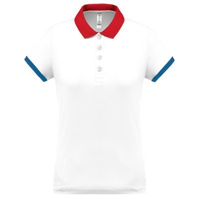 Polo piqué mujer White / Red / Sporty Royal Blue S