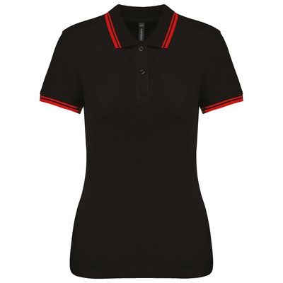 Polo a rayas mujer manga corta Black / Red XS