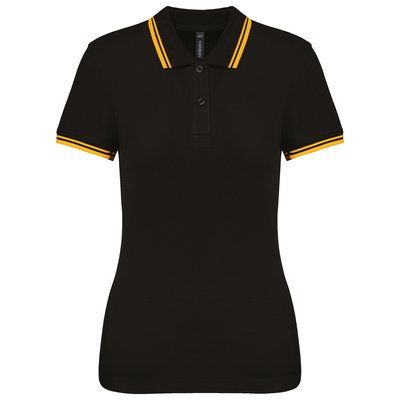 Polo a rayas mujer manga corta Black / Yellow M