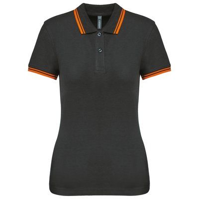 Polo a rayas mujer manga corta Dark Grey / Orange S