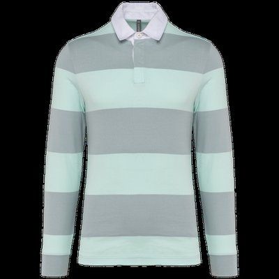 Polo a rayas unisex Manga Larga Light Grey / Ice Mint Stripes 3XL