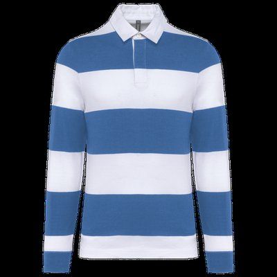 Polo a rayas unisex Manga Larga Light Royal Blue / White Stripes L