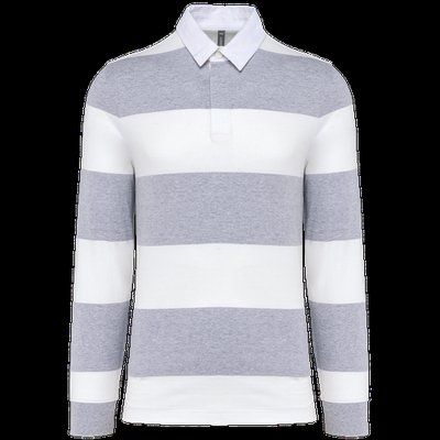 Polo a rayas unisex Manga Larga Oxford Grey / White Stripes L