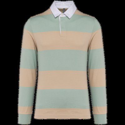 Polo a rayas unisex Manga Larga Sage / Light Sand Stripes M