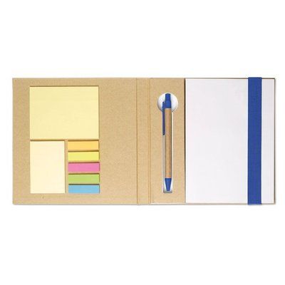 Portanotas adhesivas de papel ecológico reciclado y bolígrafo Azul Royal