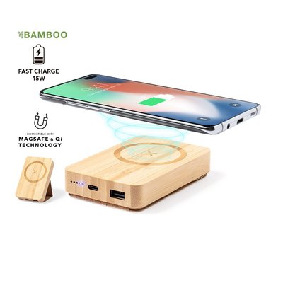 Power Bank bambú 5000mAh con soporte