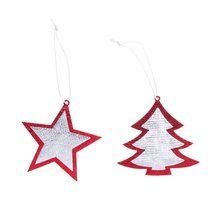 Producto Set de 2 adornos de navidad en non-woven con forma de árbol y estrella