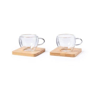 Producto Set Tazas Doble Cristal y Posavasos Bambú