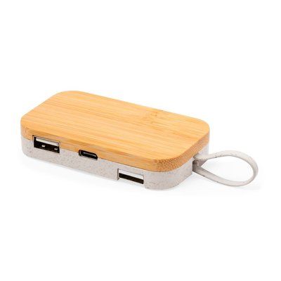 Puerto USB soporte móvil bambú dual 3 puertos