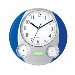 Reloj de pared con termómetro y medidor de humedad | Centrado en al zona inferior entre los dos esferas