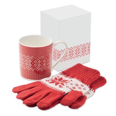 Regalo de invierno Set de guantes y taza Rojo