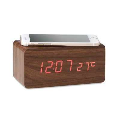 Reloj despertador efecto madera con cargador inalámbrico