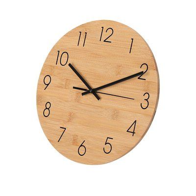 Reloj de pared bambú con números negros