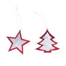 Set de 2 adornos de navidad en non-woven con forma de árbol y estrella Set de 2 adornos de navidad con forma de árbol y estrella de non-woven