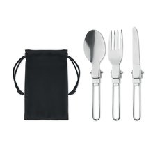 Set de 3 Cubiertos Camping Inox Negro