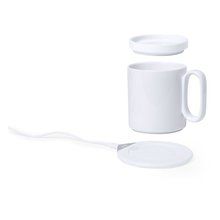 Set Calentador Taza 350ml con Tapa y Cargador 3W Blanco