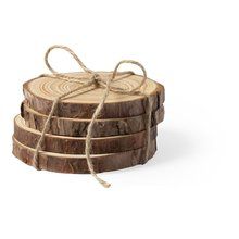 Set de madera de pino con 4 posavasos Set con 4 posavasos de madera de pino