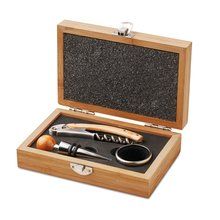 Set de vino en caja ecológica de bambú con 3 piezas Madera