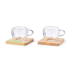 Set Tazas Doble Cristal y Posavasos Bambú | Posavasos 1 Cara A | 50 x 15