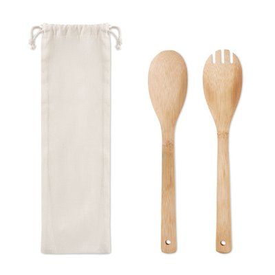 Set 2 Utensilios Bambú para Ensalada Beige