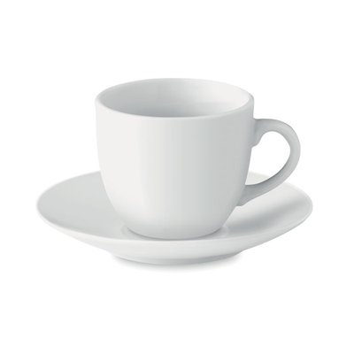 Set Café con Taza y Plato de Cerámica Blanco