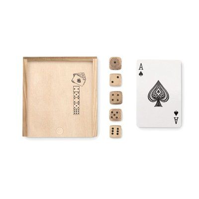 Set de cartas y dados en caja de madera